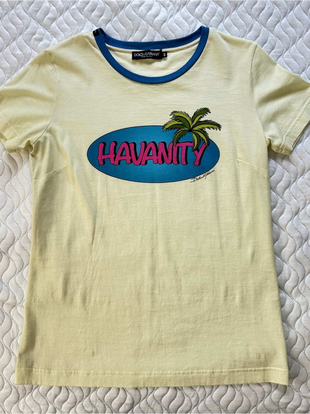 Dolce & Gabbana Havanity Graphic T-Shirt Women IT 44 Yellow Made in Italy